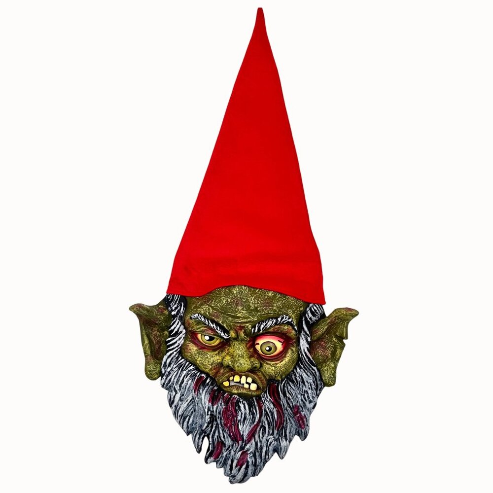 VINTAGE HALLOWEEN ZOMBIE GNOME UNDEAD GOBLIN RUBBER MASK W/ RED HAT